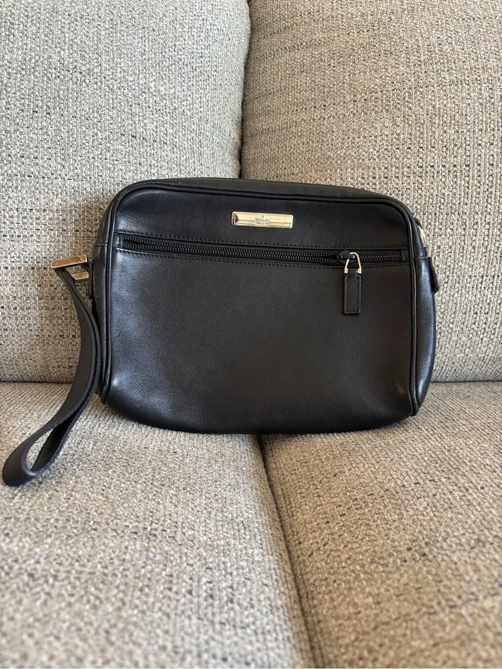 Black Leather Wristlet Travel Pouch